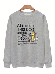 Dog & Letter Print Sweatshirt Casual Loose Crew Neck Sweatshirt