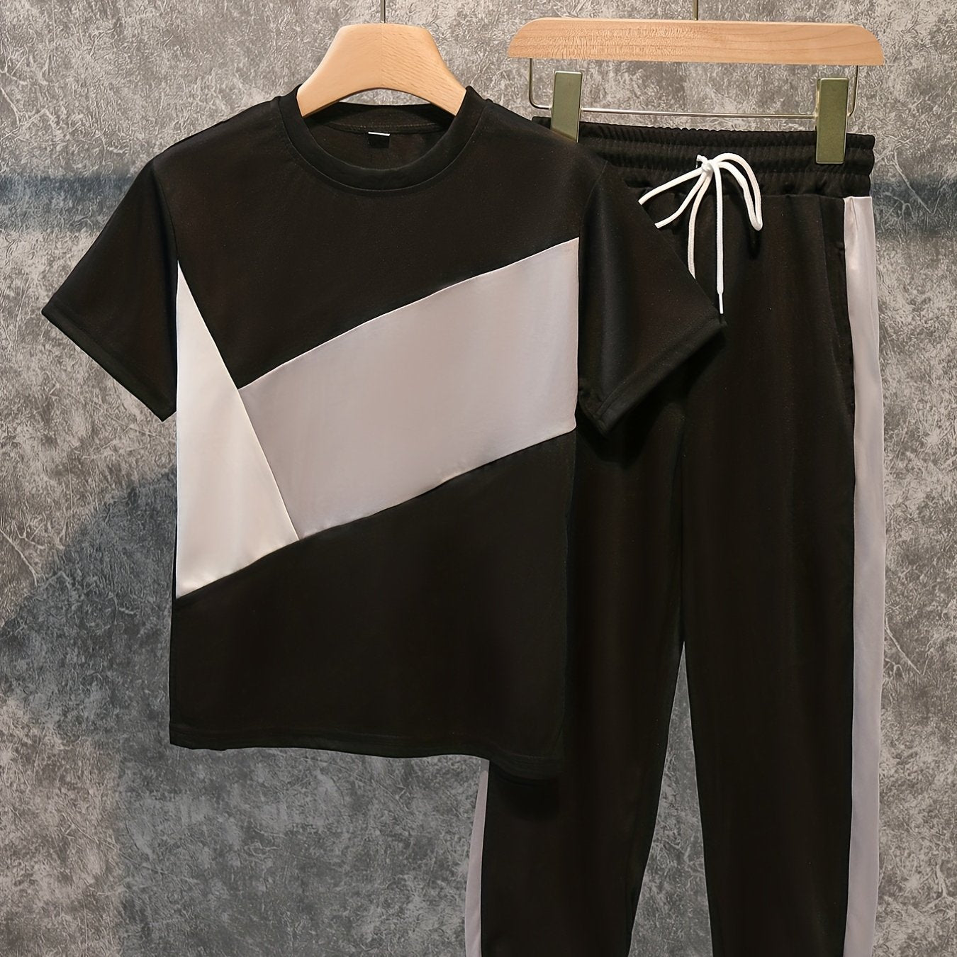 Boys Contrast 2pc Set T-shirt & Pants Casual Sports Clothes