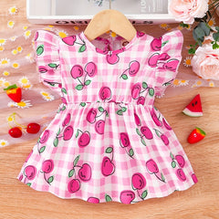 Toddler Girls Strawberry Print Peplum Top Flutter Sleeve Vacation Outfit