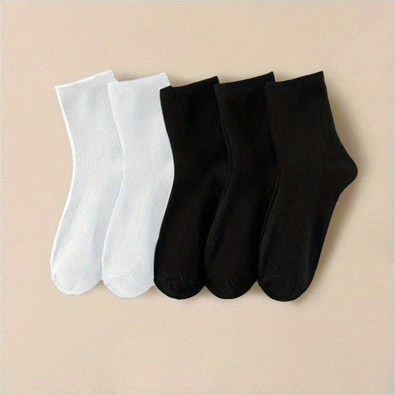 5 Pairs Crew Socks Comfy & Breathable Women's Mid Tube Stockings
