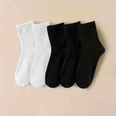 5 Pairs Crew Socks Comfy & Breathable Women's Mid Tube Stockings