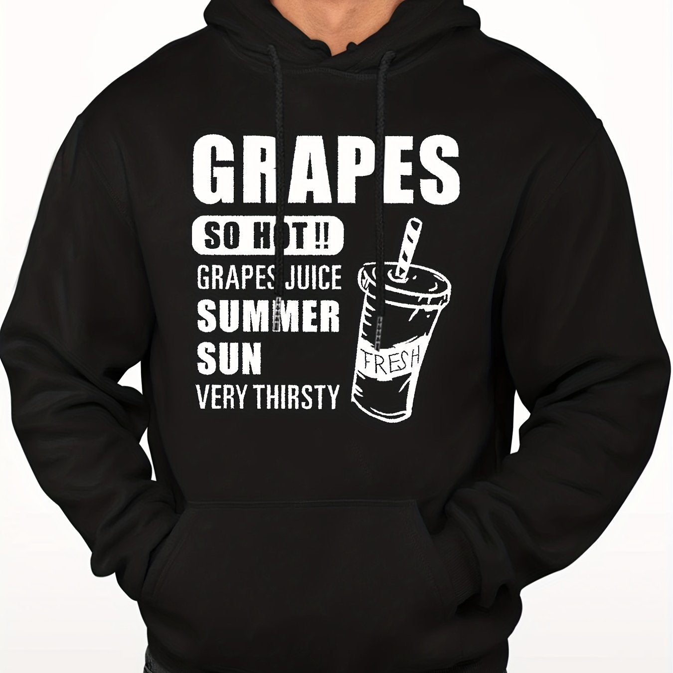 Grapes & Drinks Print Hoodie Men's Graphic Pullover Sweatshirt