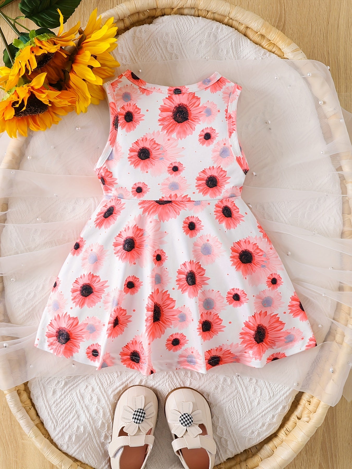 Sweet Floral Print Sleeveless Puffy Dress for Toddler Girls