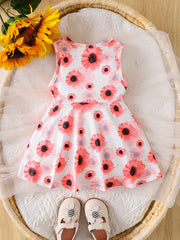 Sweet Floral Print Sleeveless Puffy Dress for Toddler Girls