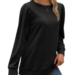 Solid Long Sleeve Round Neck Sweatshirts Casual Sports Sweatshirt Pullover