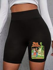 Women's Plus Letter Print High Rise Biker Shorts