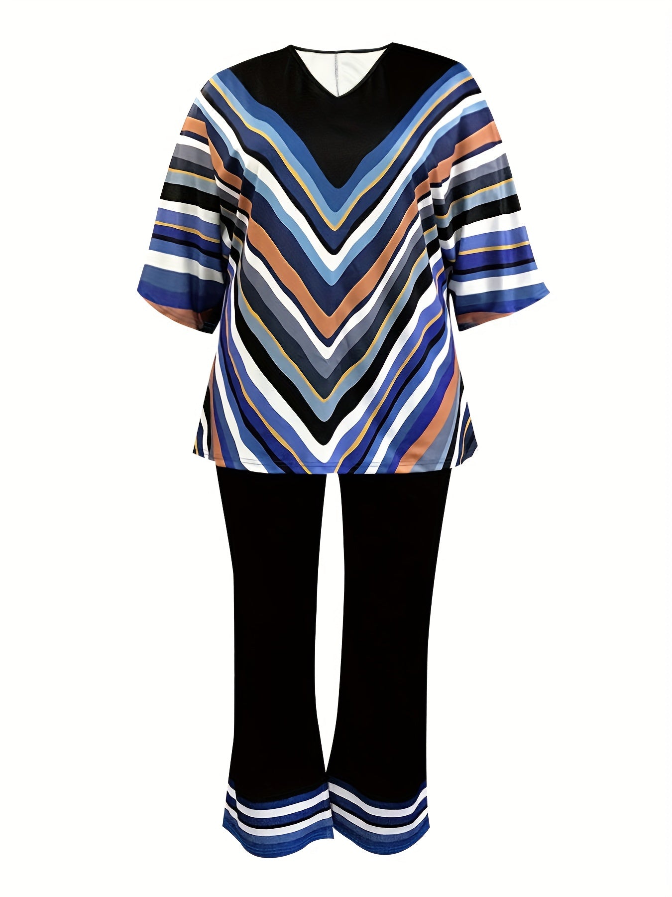 Women's Plus Chevron Print Top & Wide Leg Pants Set