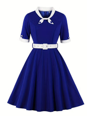 Retro Dress Women's Plus Bow Tie Flared A line Party Dress