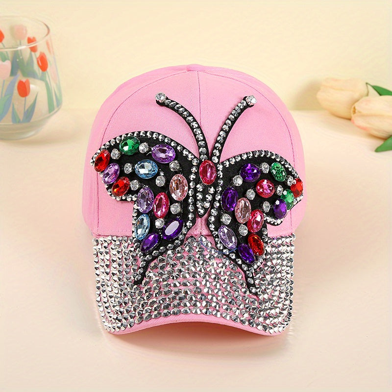 Rhinestone Butterfly Patch Baseball Cap Y2K Dad Sports Sun Hats