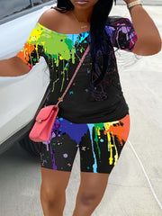Women's Plus Painting Print Tee & Shorts Set