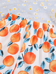Girls Fresh Fruits Graphic Paper Bag Waist Shorts