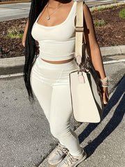 Square Neck Crop Top & Skinny Pants Set