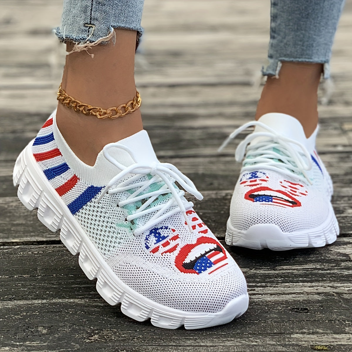 Women's Flag Pattern Mesh Casual Sports Shoes Lightweight Non slip