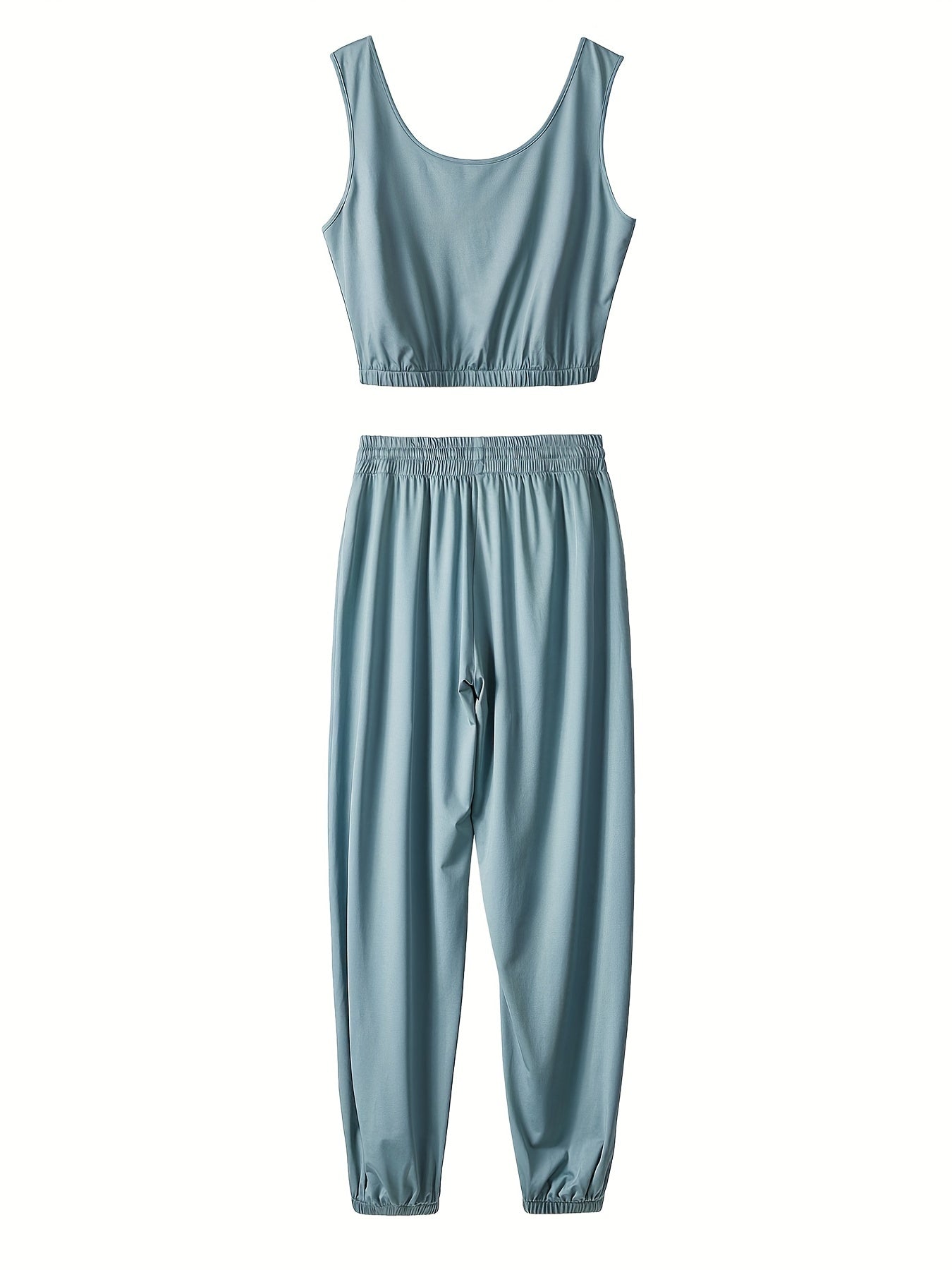 Solid Crop Tank Top & Tie Front Joggers Set