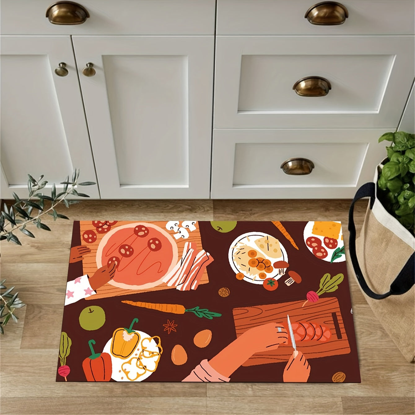 Cartoon Kitchen Mat Food Pattern Rug