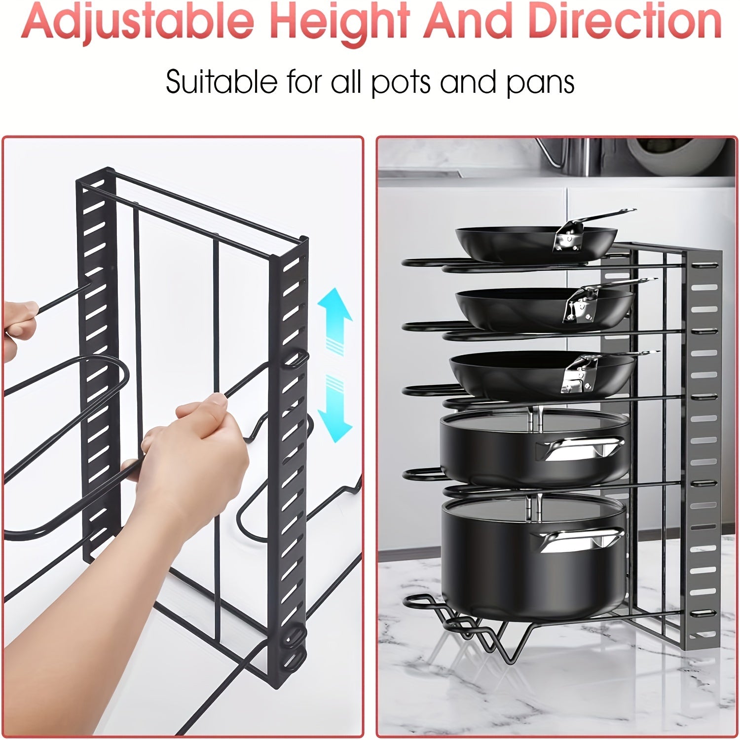 8-Tier Pot Rack for Kitchen Storage, Lid Holders, Pan Rack