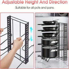 8-Tier Pot Rack for Kitchen Storage, Lid Holders, Pan Rack