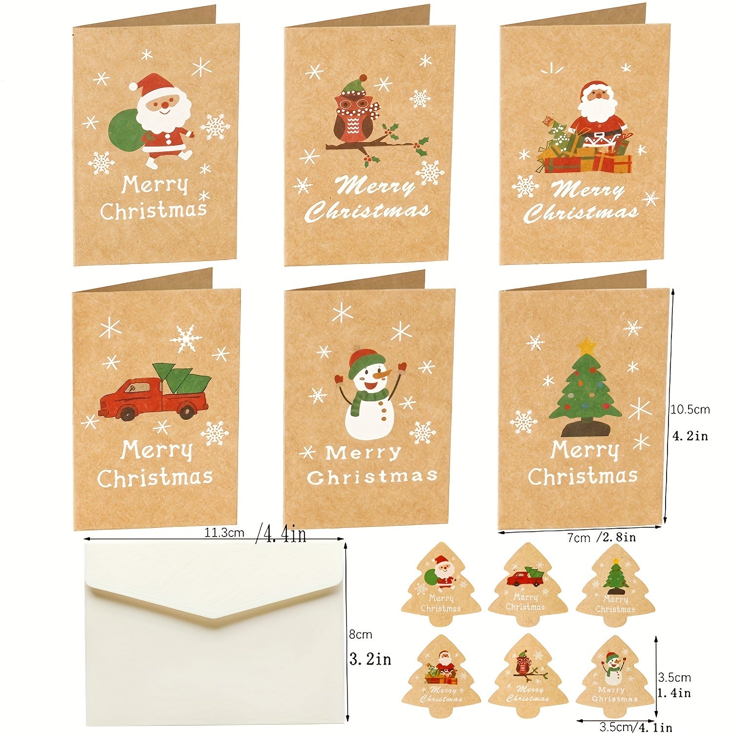 6pcs Christmas Blessing Cards with Envelope Stickers