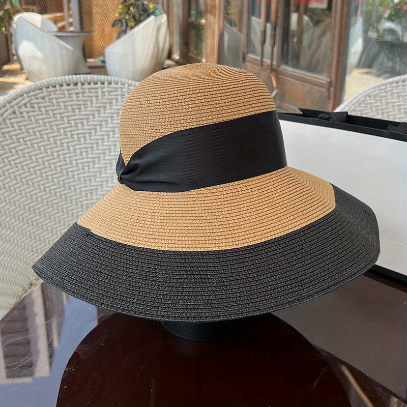 Vintage Wide Brim Sunscreen Straw Hat for Summer Travel