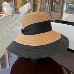 Vintage Wide Brim Sunscreen Straw Hat for Summer Travel