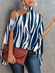 Graphic Print One Shoulder Casual Blouse