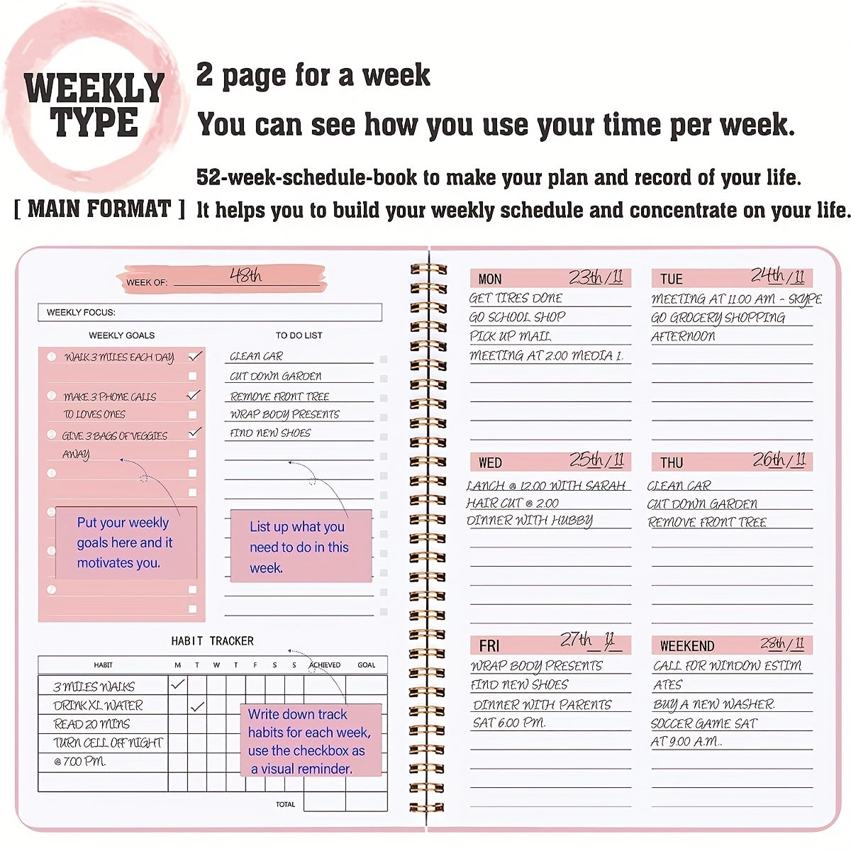 Undated Weekly Planner A5 To Do List Habit Tracker Journal
