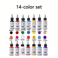 14 pc 14 Tattoo Ink Set 30 ML bottle 3D Makeup Beauty Skin Body Art