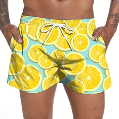 Bright Orange Swim Trunks Quick Dry Mesh Lining Drawstring Pockets