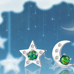 Girl's 925 Silver Star Moon Asymmetrical Stud Earrings