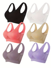 6 Pack Plus Size Sports Bra Set Women's Plus Solid Basic Yoga Bra Six Piece Set
