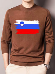 Slovenia Flag Print Men's Long Sleeve T shirt Slim Fit Crew Neck Tops