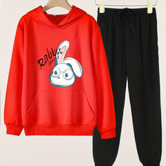 Rabbit Print Girls Hoodie & Sweatpants Set