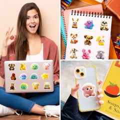 100pcs 3D Animal Cartoon Plush Toy Stickers for Adults Teens