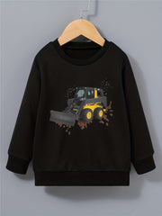Excavator Mud Road Print Boys Sweatshirt Long Sleeve Crew Neck Tops