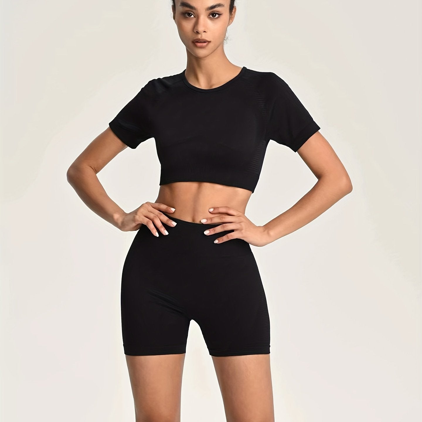 Yoga Workout Set: Crop T-shirt & Running Suit - Women's Activewear