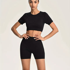 Yoga Workout Set: Crop T-shirt & Running Suit - Women's Activewear