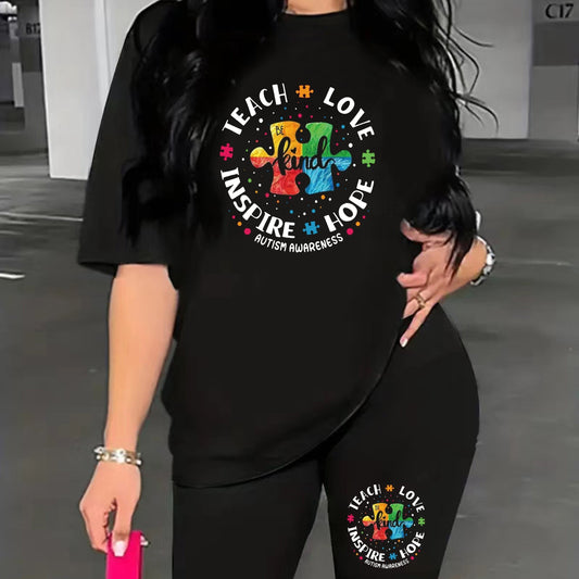 Graphic Print Top & Biker Shorts 2 Piece Set