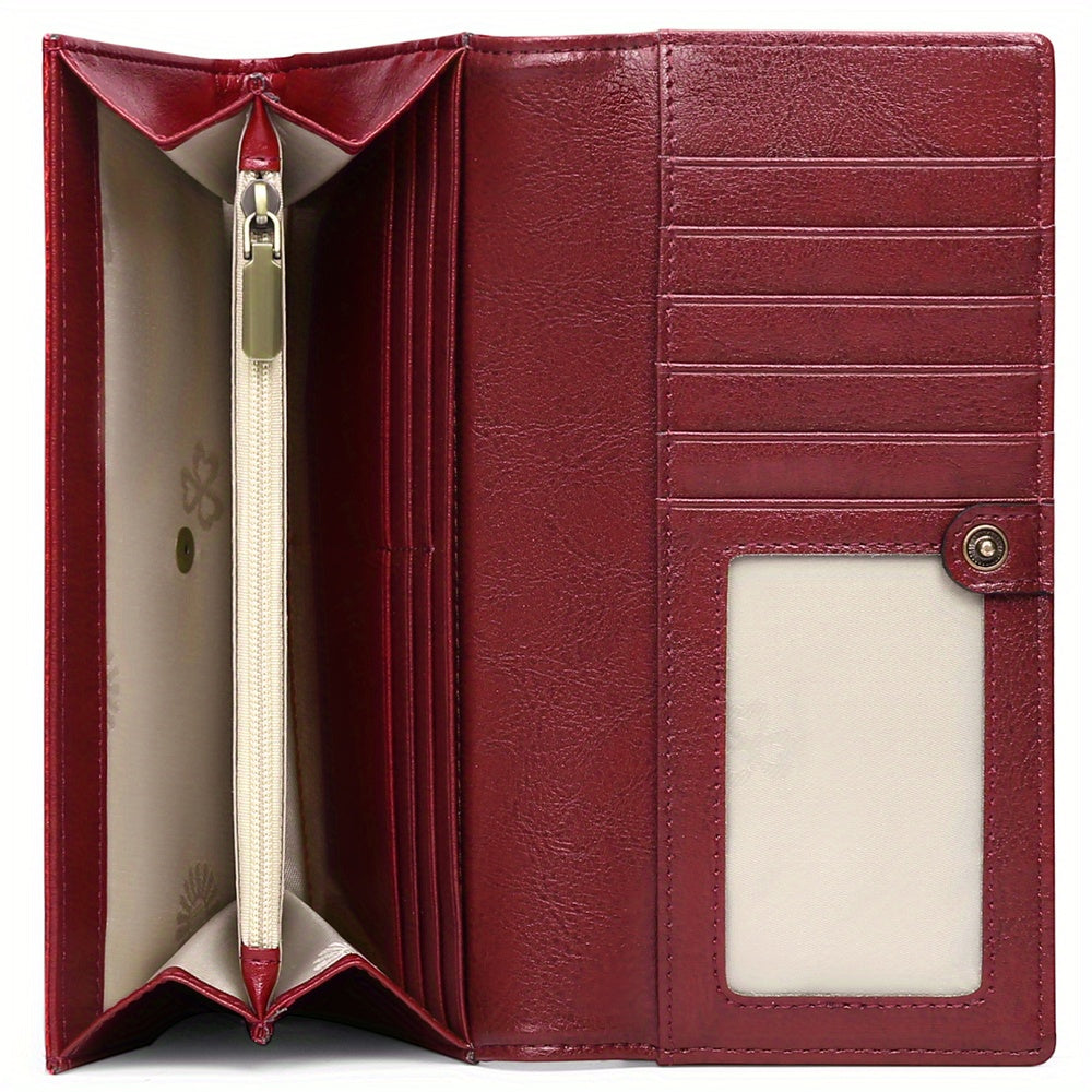 Vintage Style Split Leather Long Wallet Zippered Coin Purse