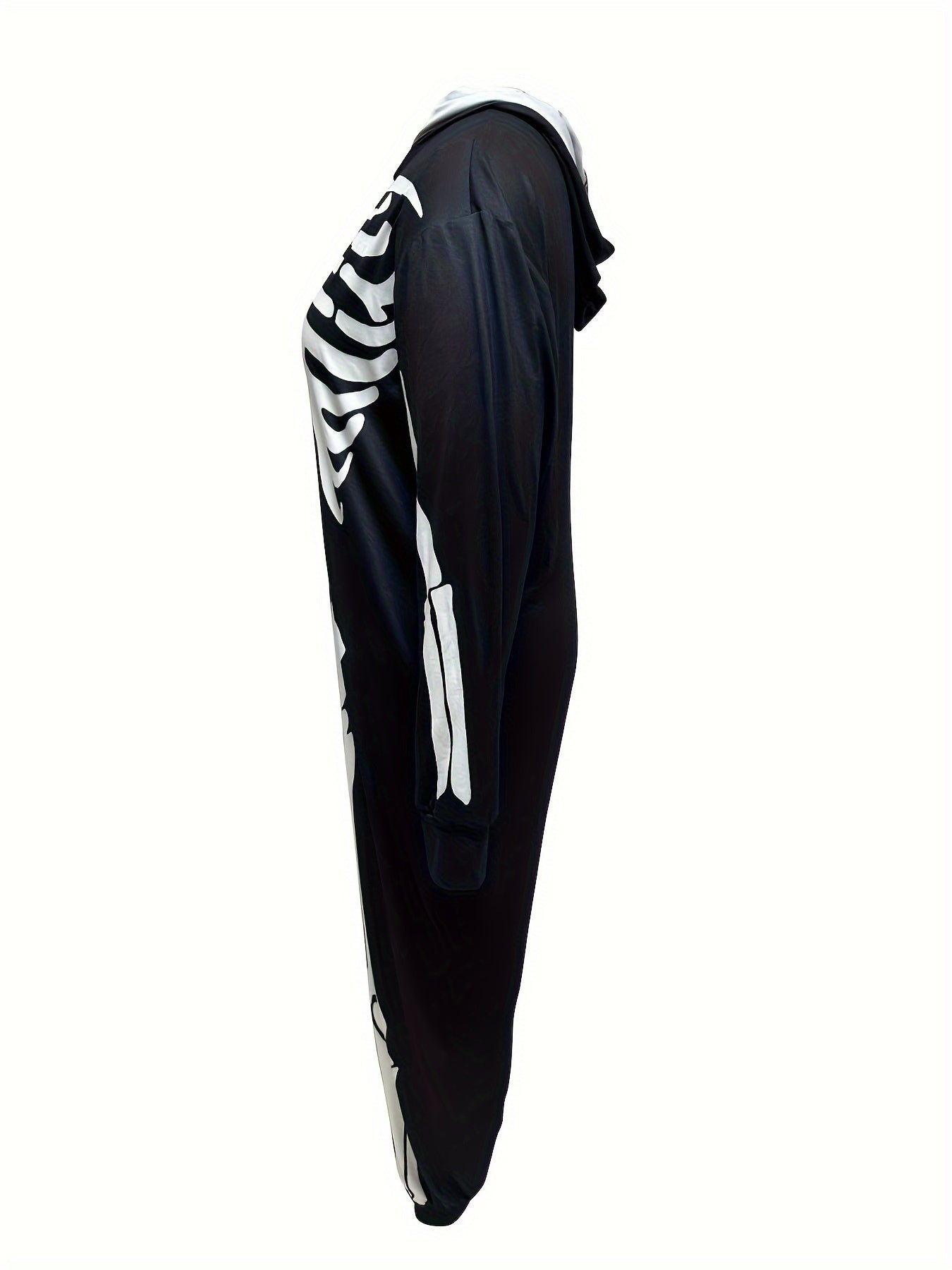 Gothic Skeleton Print Zipper Hooded Jumpsuit