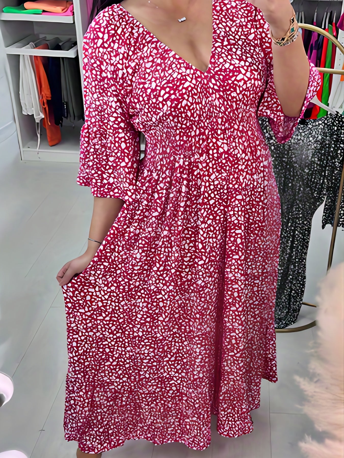 Bell Sleeve V Neck Casual Dress
