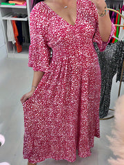 Bell Sleeve V Neck Casual Dress