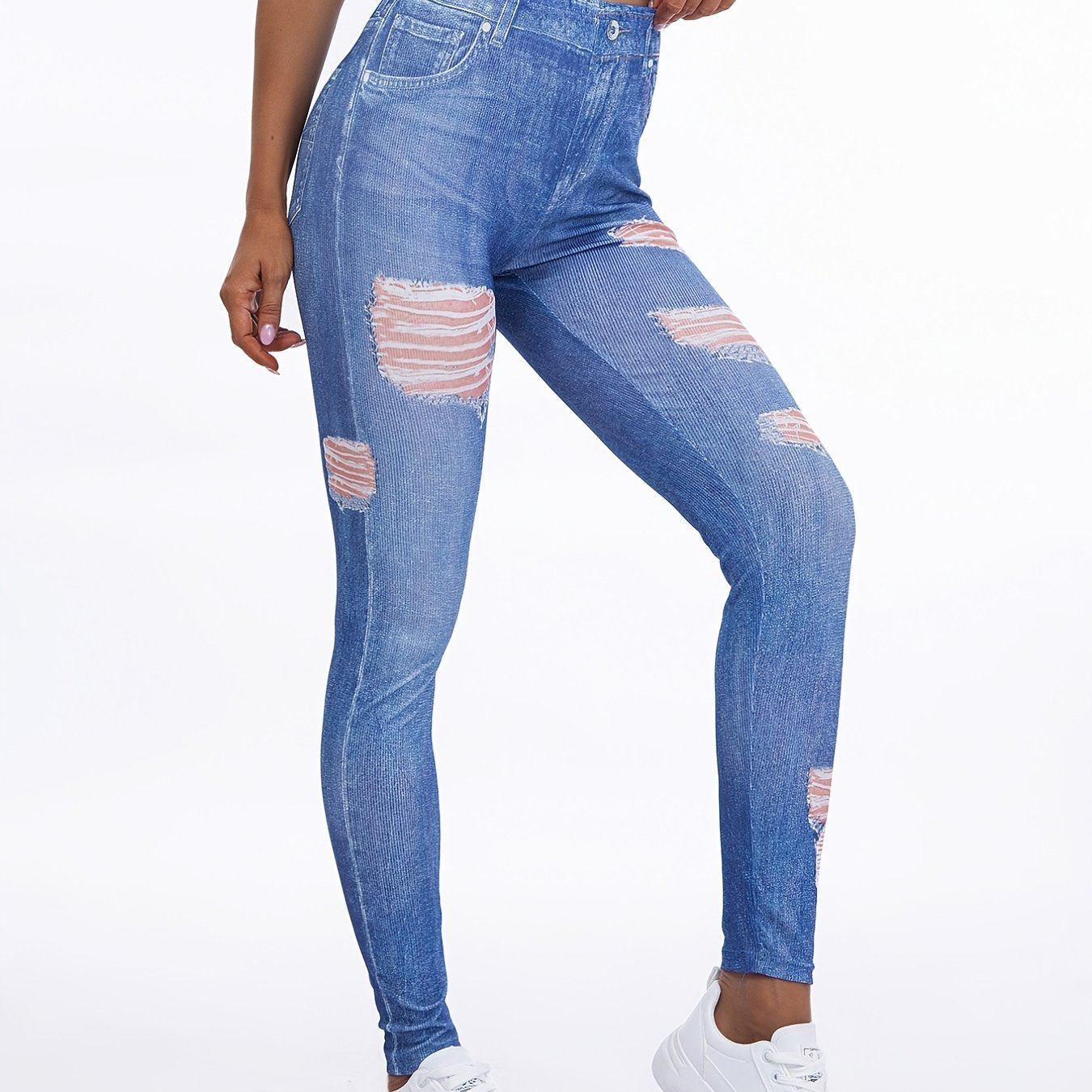 Denim Print Skinny Leggings High Waist Casual Pants