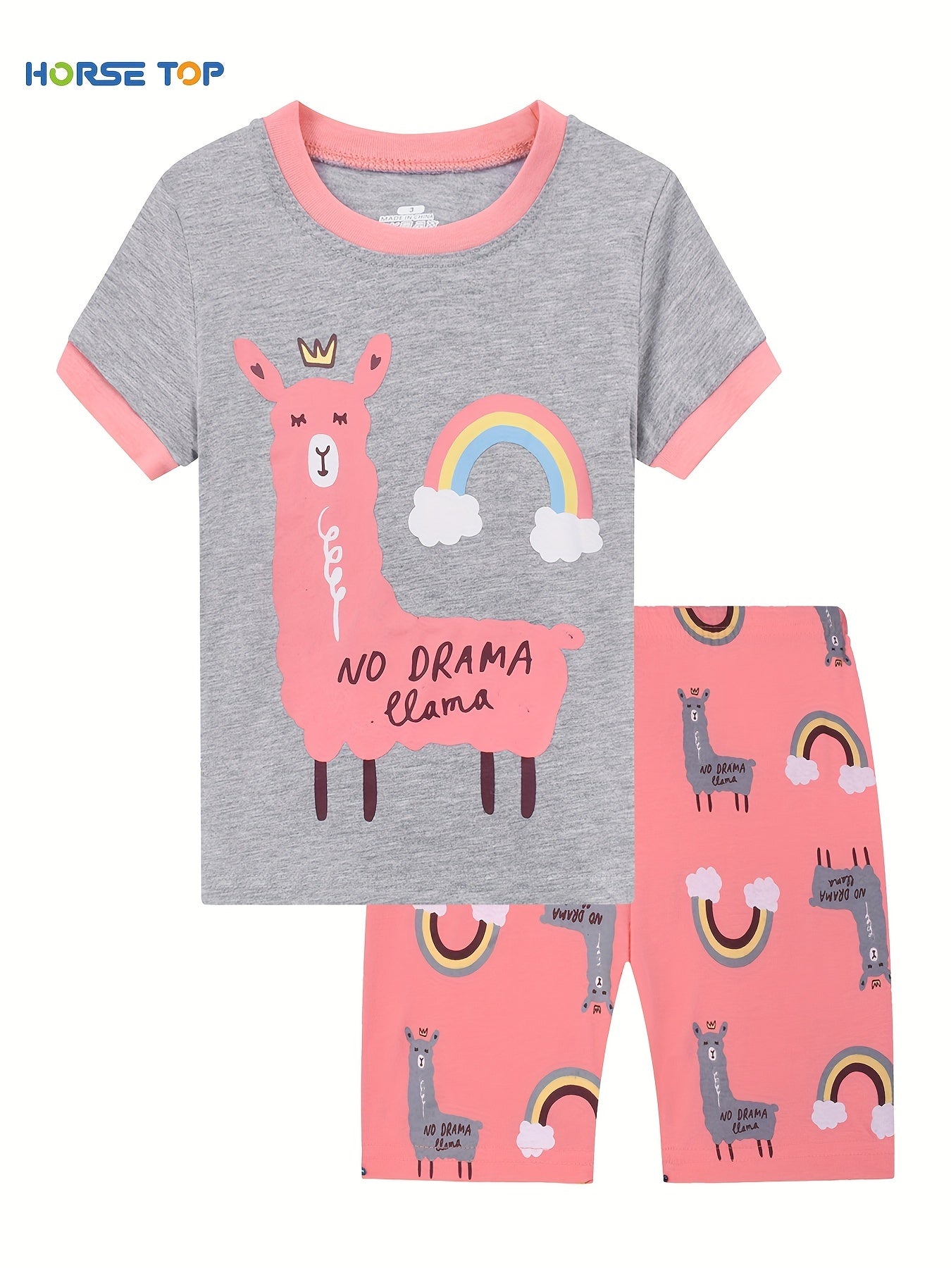 2pcs Toddler Girls Alpaca & Rainbow Graphic Pajama Set