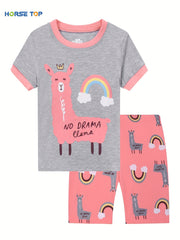 2pcs Toddler Girls Alpaca & Rainbow Graphic Pajama Set