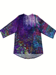 Casual Blouse Women's Plus Tie Dye Floral Print Long Sleeve Top