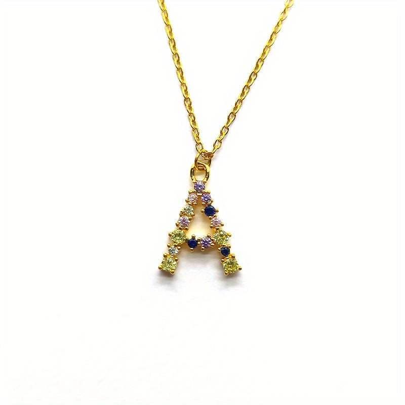 Golden Latter Pattern Pendant Necklace with Full Crystal, Versatile Necklace