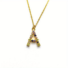 Golden Latter Pattern Pendant Necklace with Full Crystal, Versatile Necklace