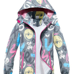 Girls' Graffiti Print Hooded Windbreaker Jacket