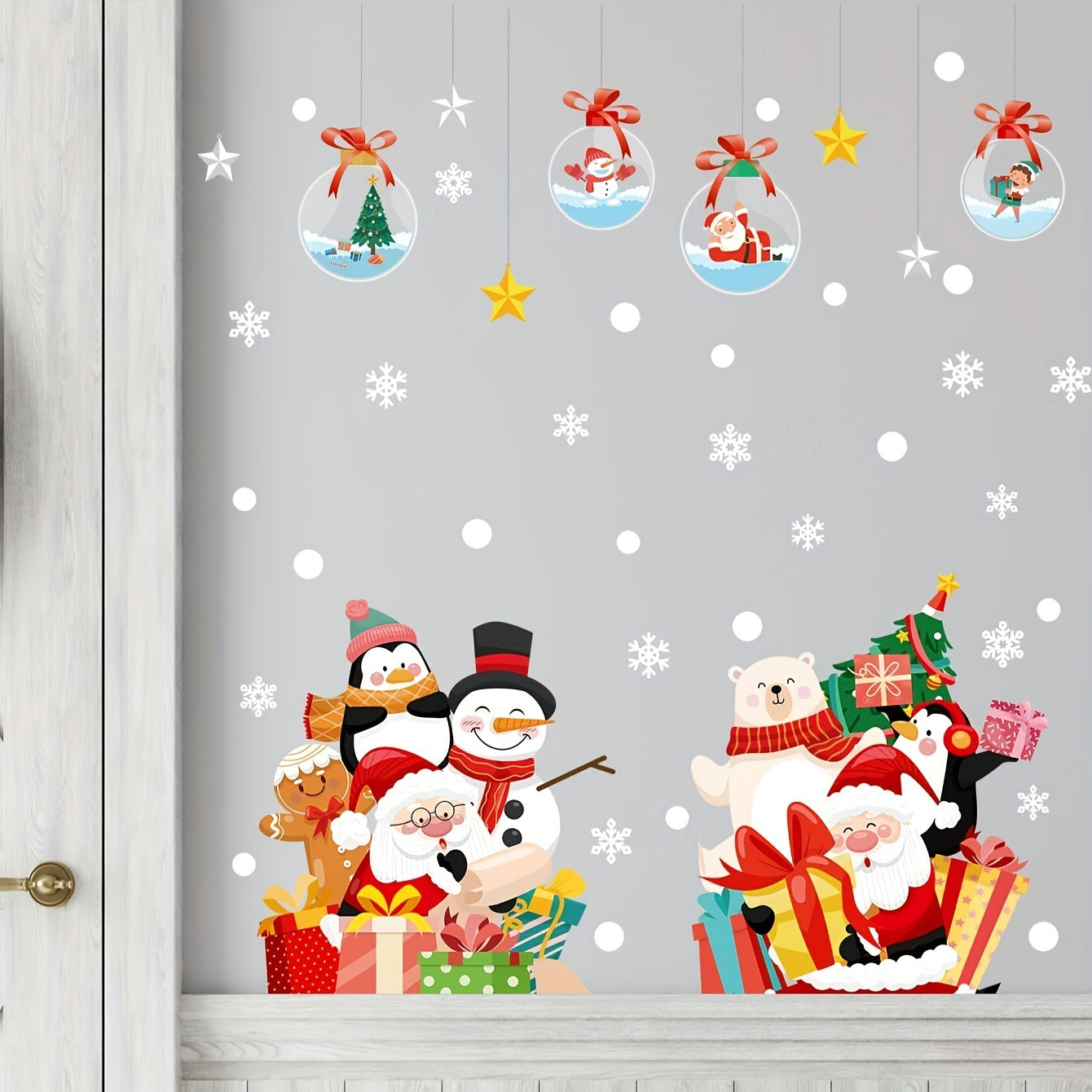 2pcs Christmas Window Stickers Santa Claus Snowman Decor