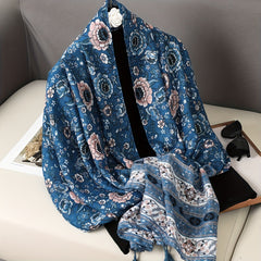 Boho Tassel Scarf Vintage Print Shawl Classic Windproof Head Wraps